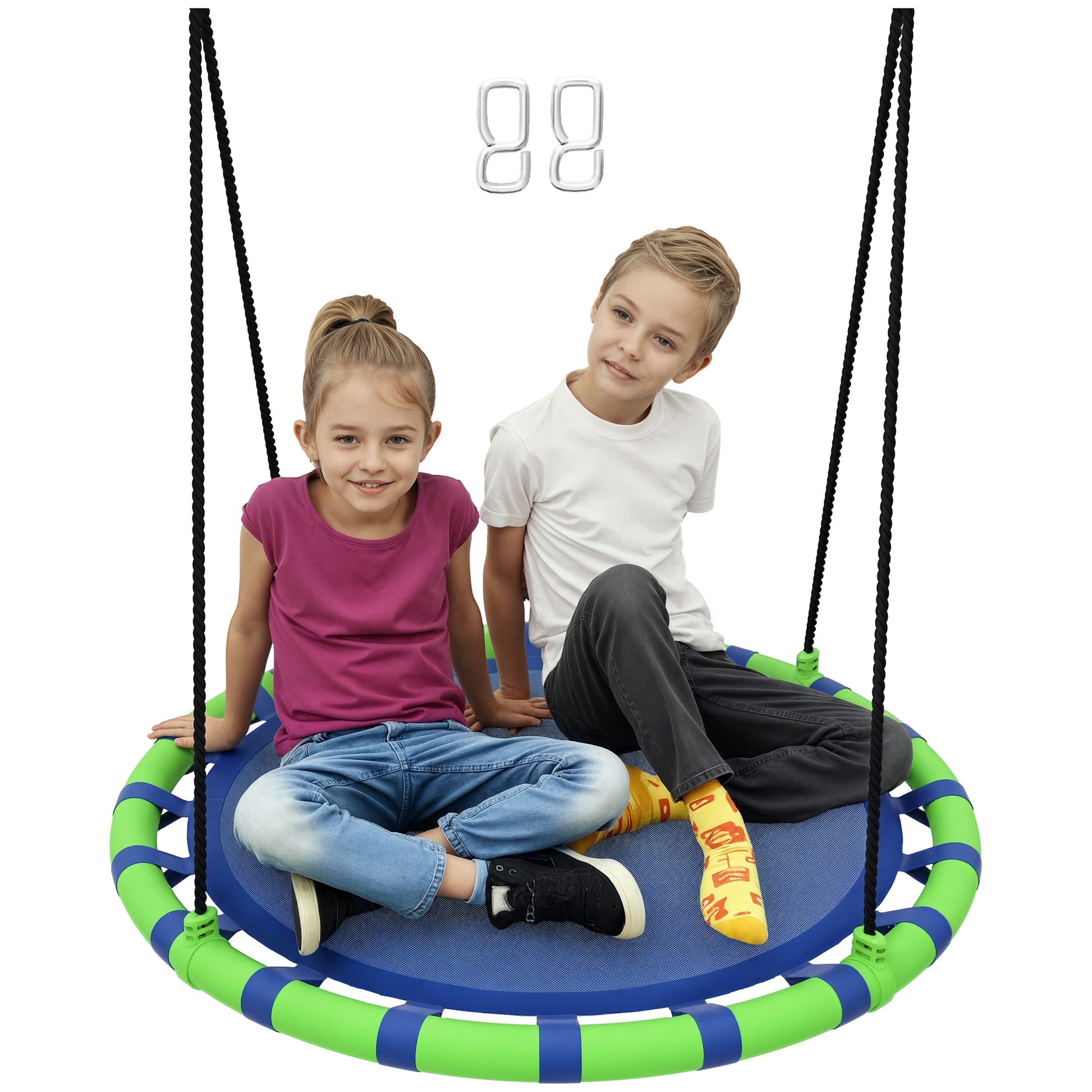 AIYAPLAY Baloiço para Crianças Redondo Baloiço de Jardim Infantil Ajustável Baloiço de Exterior para Crianças Impermeável Carga 150kg Ø100x180 cm Preto e Azul