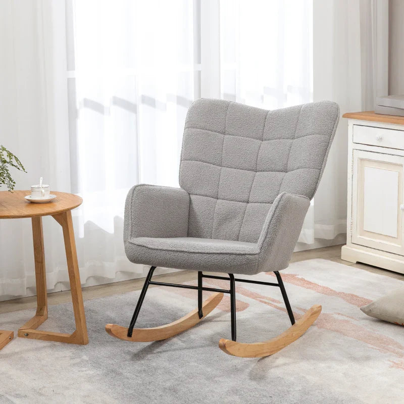 Poltrona Baloiço Poltrona de Sala de Estar Oscilação de 40° com Pés de Madeira de Faia e Estrutura de Aço para Dormitório Carga Máxima 120 kg 71x92x101 cm Cinza