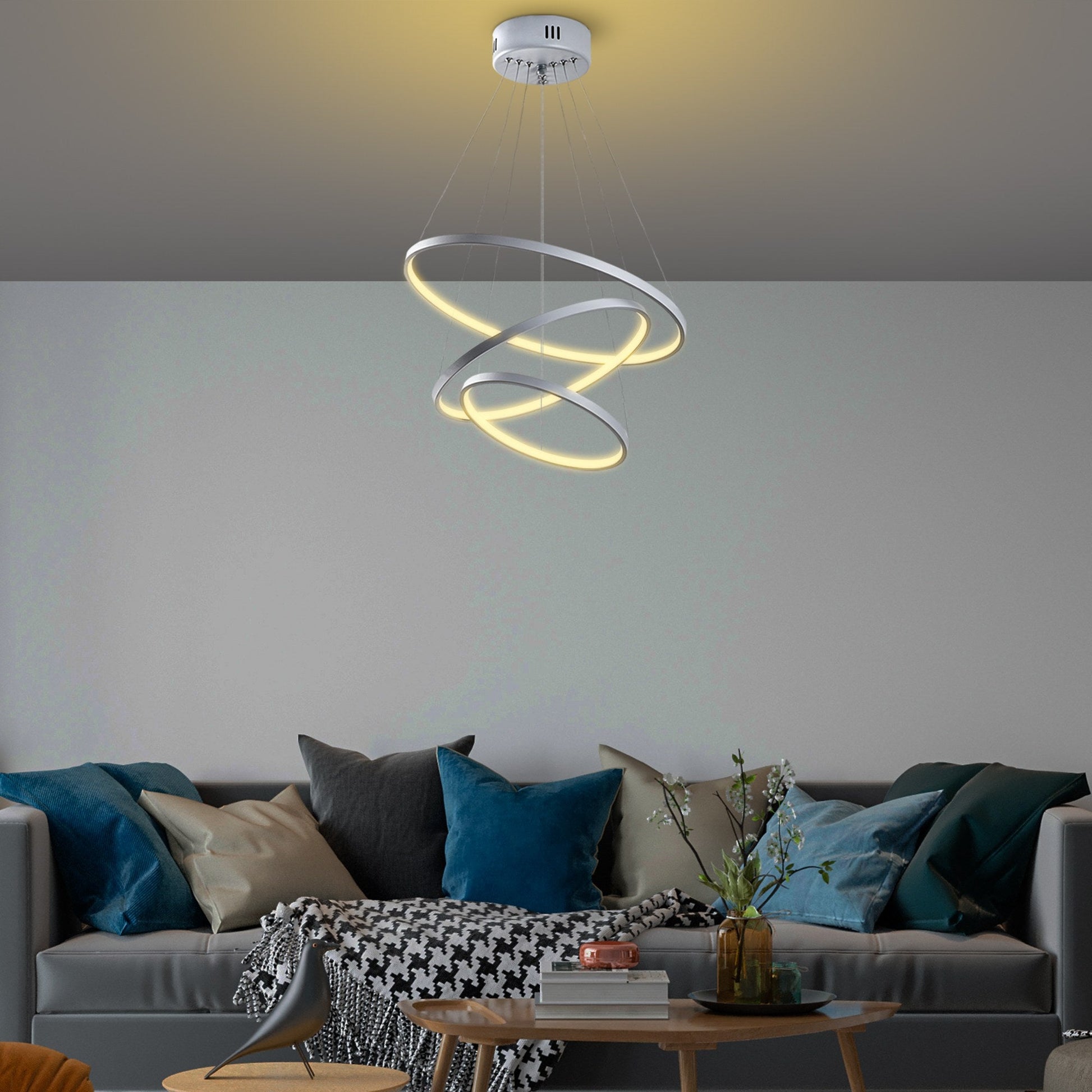 Candeeiro de Teto LED "Simit" Regulável – Cinzento – 50x50x80 cm – Design Moderno