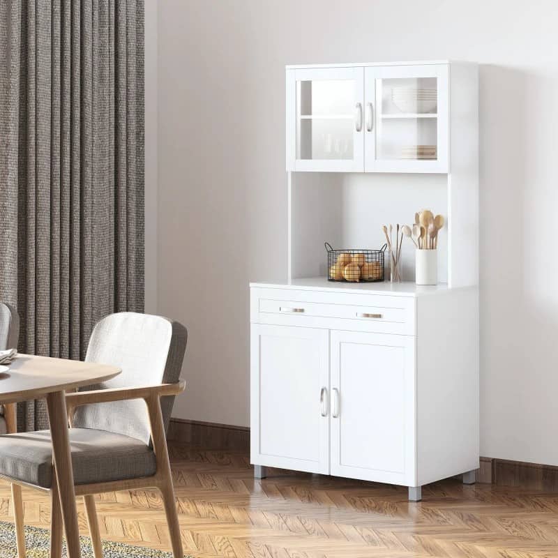 Aparador auxiliar de cozinha Armário com prateleiras internas ajustáveis e gaveta 80x48x170 cm Branco