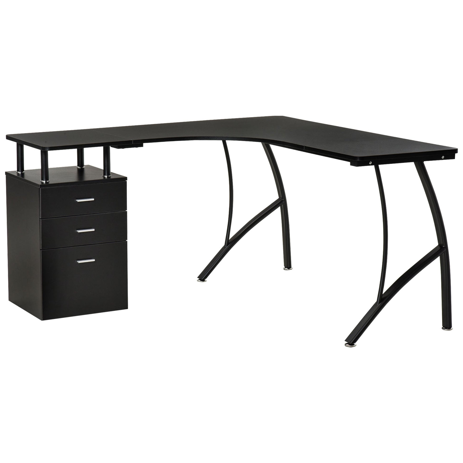 Secretária de Canto para Computador Mesa em Formato de L com 3 Gavetas Mesa Moderna para Escritório 143,5x143,5x76cm Preto