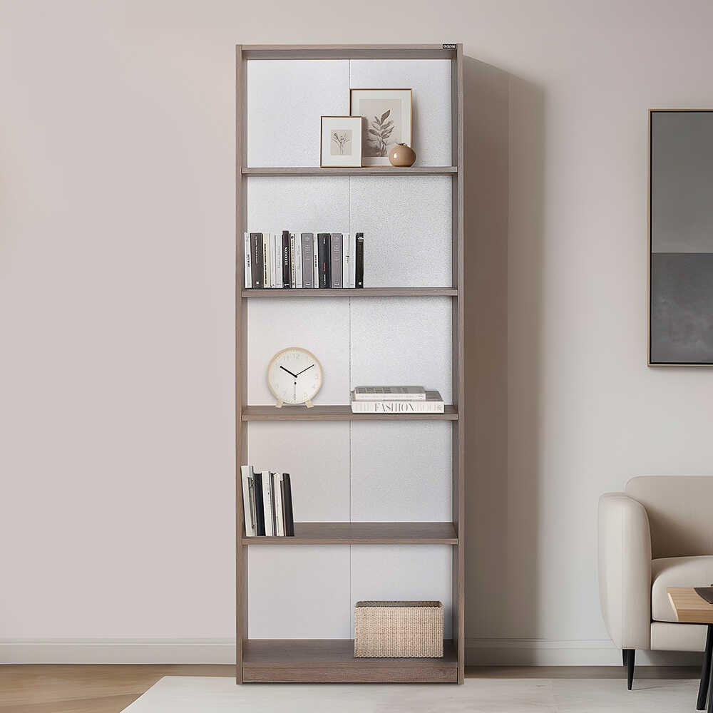Estante “Verona” — 64x26x182 cm — Design Moderno em Nogueira Clara com Prateleiras Abertas e Fixação à Parede