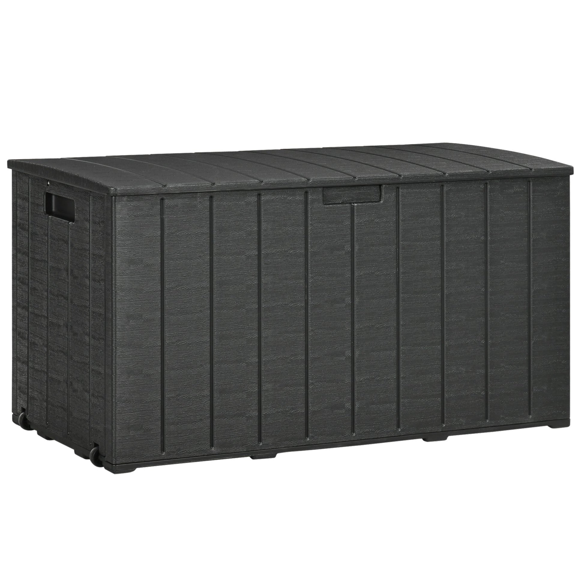 Baú de Armazenamento Exterior 366L Baú para Jardim de Plástico de Parede Dupla com Rodas Alças para Varanda Pátio Carga Máxima 100 kg 122,4x62x64,5 cm Preto