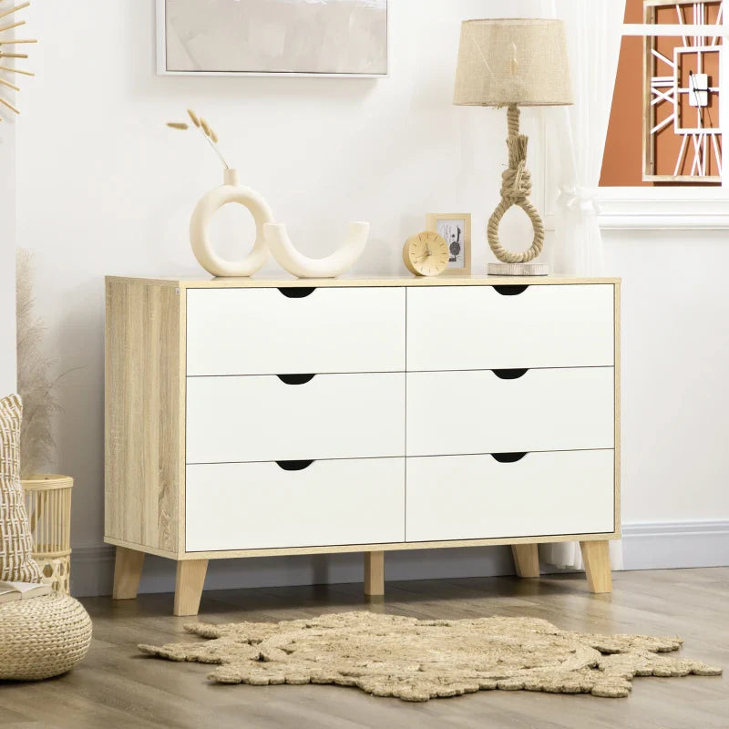 Cómoda com 6 Gavetas e Pés Elevados Cómoda para Dormitório Sala de Estar Estilo Moderno Anti-Tombo 120x40x76cm Madeira e Branco
