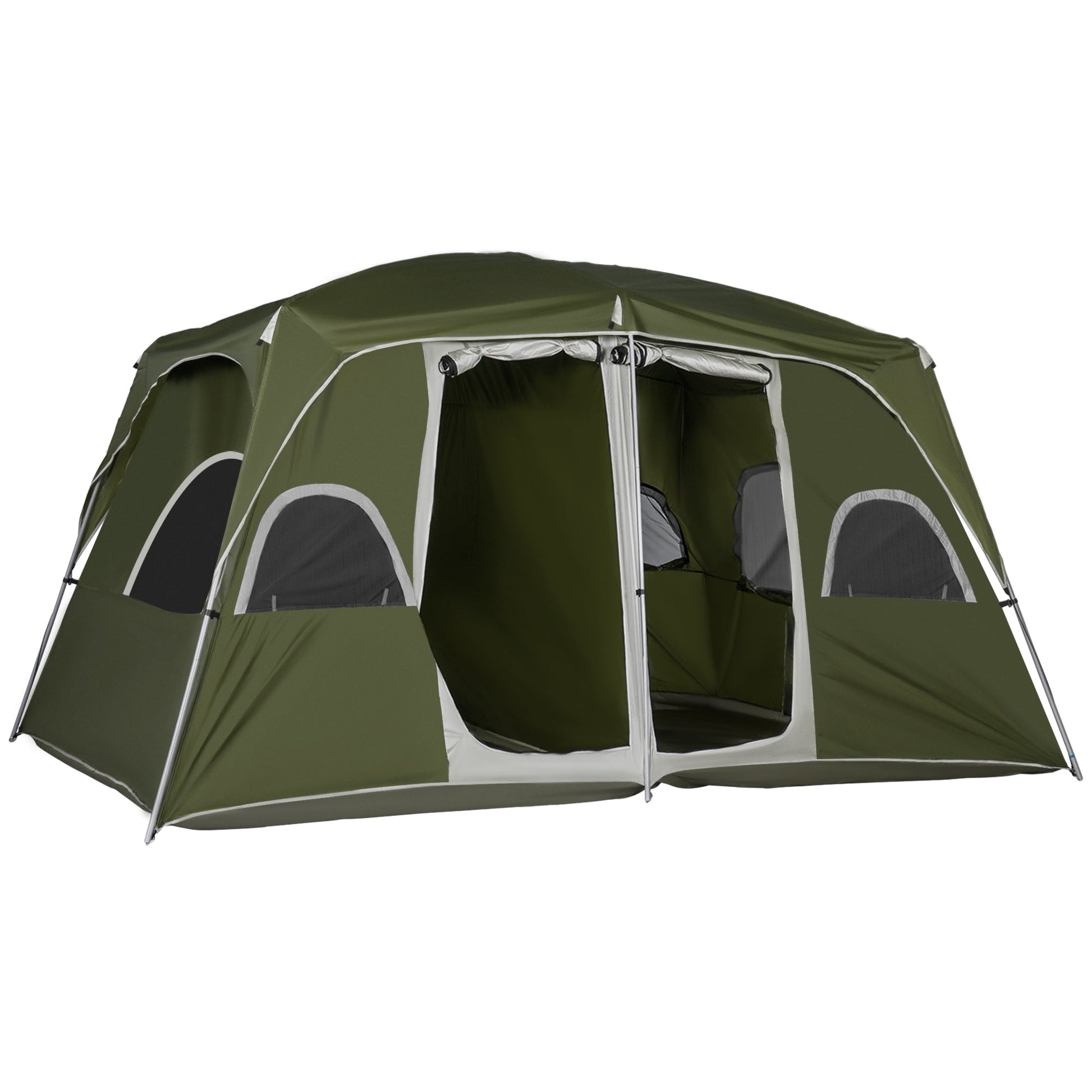 Tenda de Campismo Familiar para 4-5 Pessoas com 2 Quartos Tenda de Campismo Grande com 2 Bolsos e Janelas com Malha Impermeável 400x275x210 cm Verde