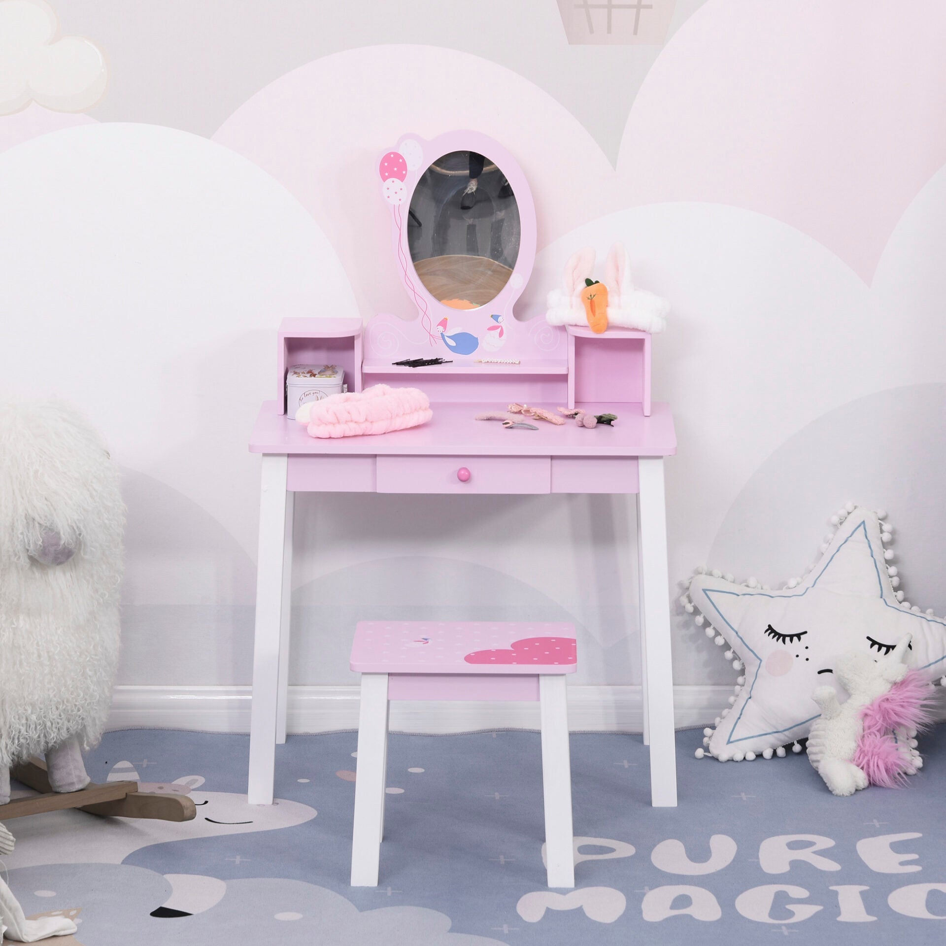 Toucador Infantil Rapunzel com Banquinho - Design Moderno - Leva-Me Contigo - Móveis & Decoração