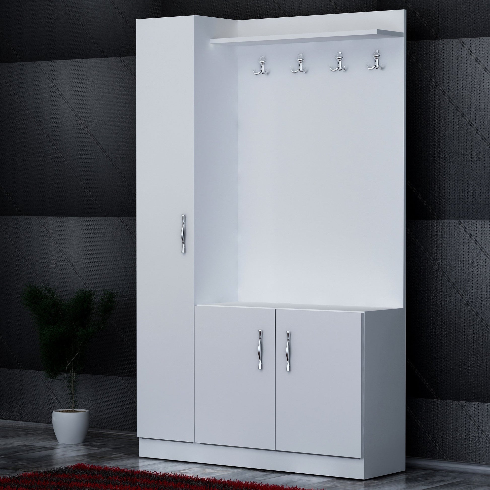 Conjunto de Entrada Naturel – Sapateira, Cabide e Banco - 110x31,8x180 cm – Branco – Design Moderno