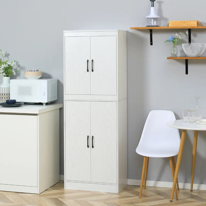 Armário de Cozinha Móvel Auxiliar de Cozinha com 4 Portas e 5 Prateleiras para Cozinha Sala de Jantar Estilo Moderno Anti-Tombo 60x36x168cm Branco
