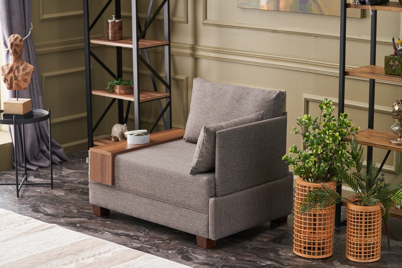 Poltrona "Geneva" com Mesa de Apoio Incorporada - Castanho - Design Moderno