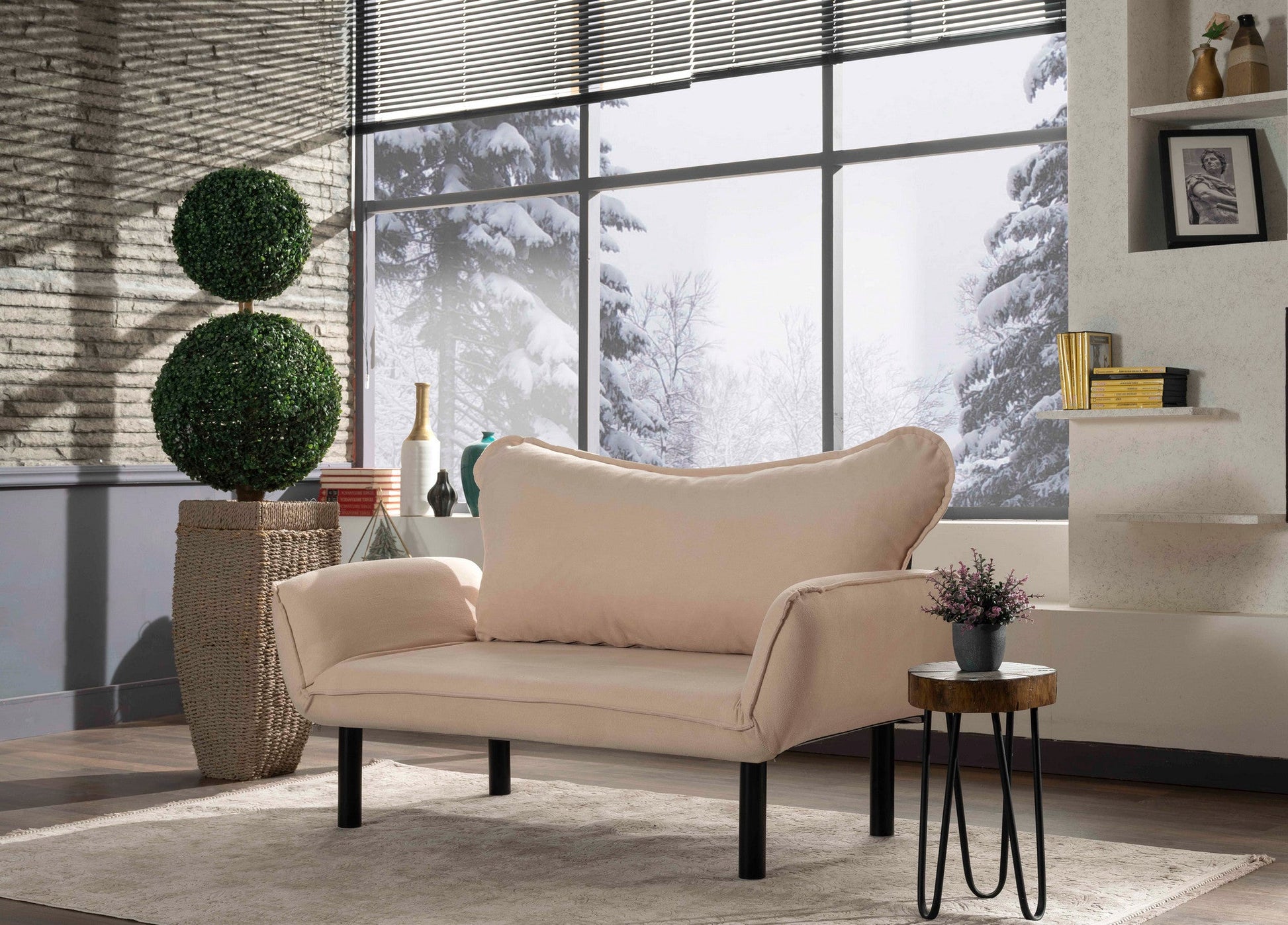 Sofá Cama "Chatto" – Creme – 180x65x70 cm – Design Moderno