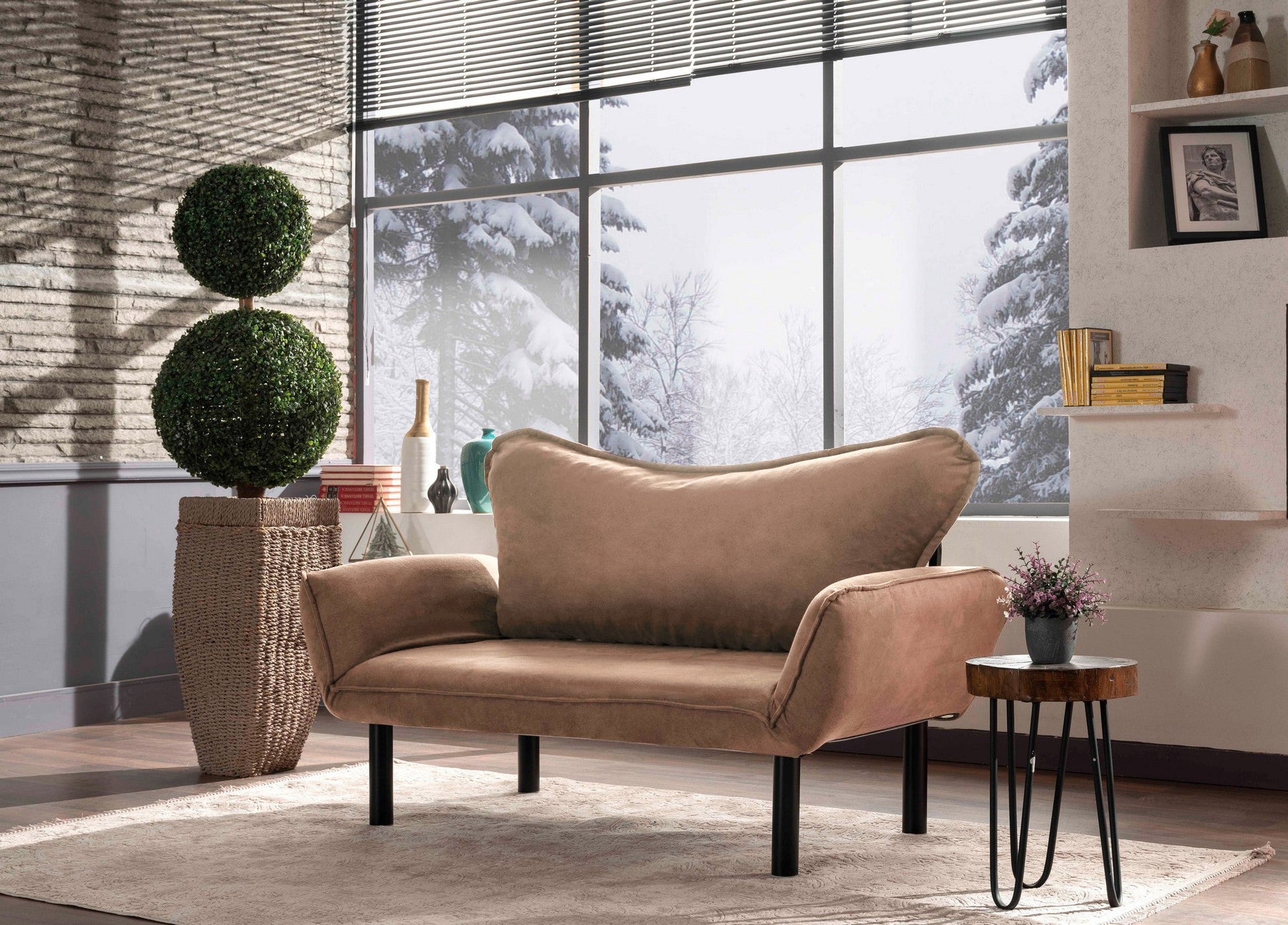 Sofá Cama "Chatto" – Castanho Claro – 180x65x70 cm – Design Moderno