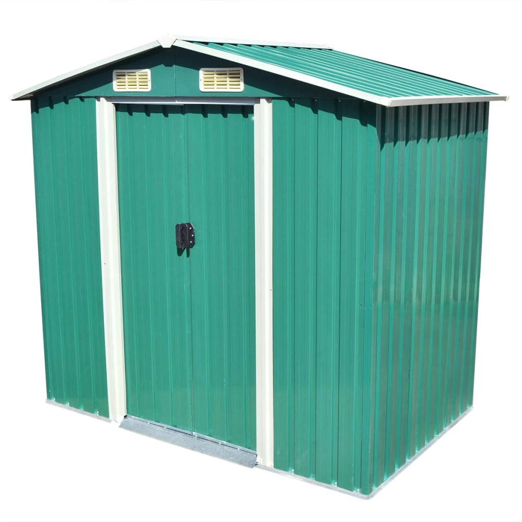 Abrigo de jardim metal verde 204x132x186 cm
