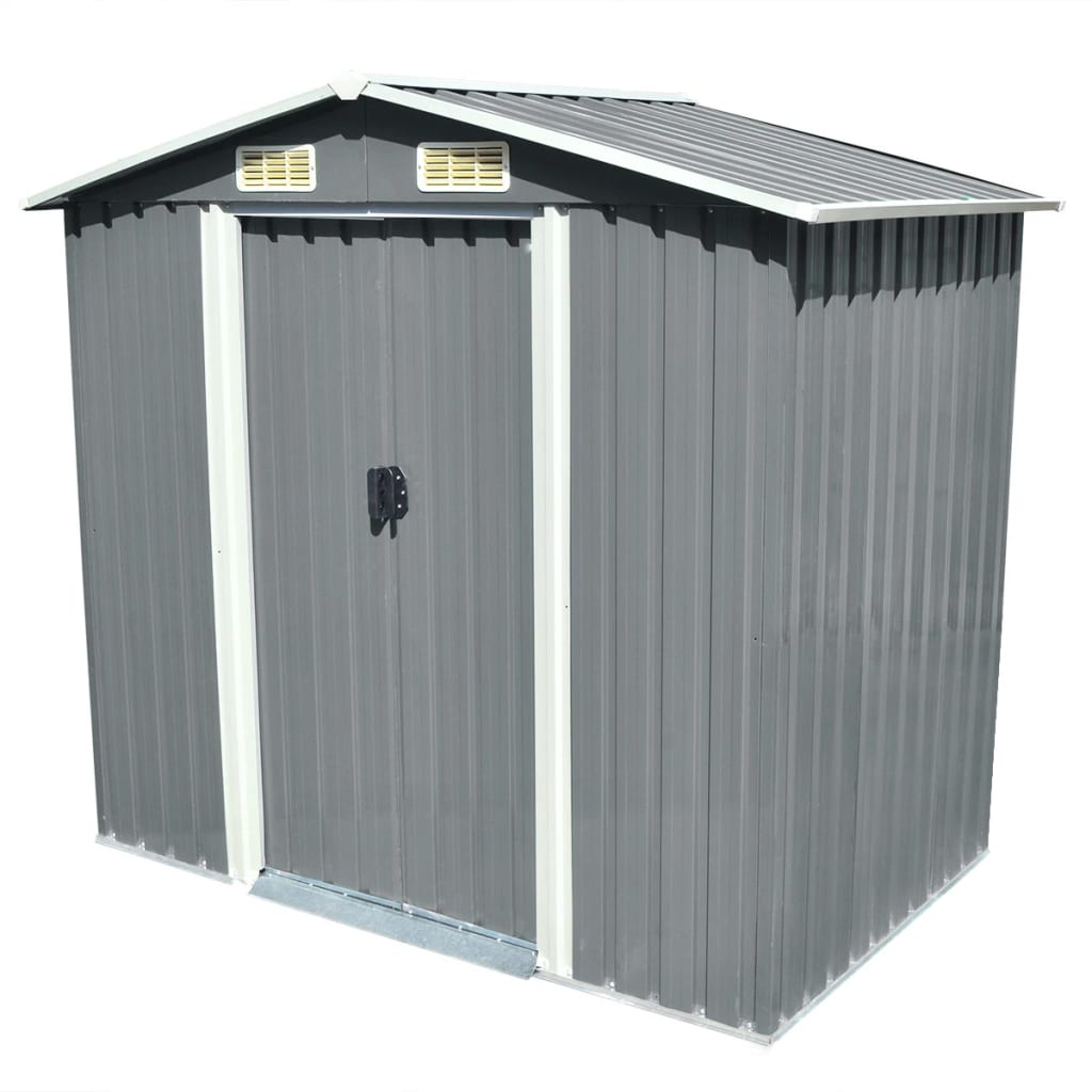 Abrigo de jardim metal cinzento 204x132x186 cm