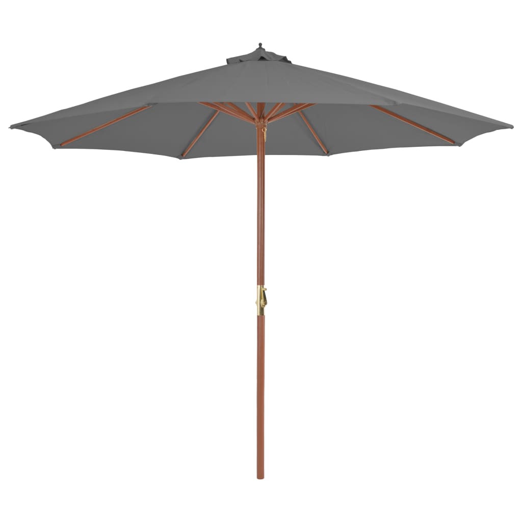 Guarda-sol de exterior com mastro de madeira 300 cm antracite