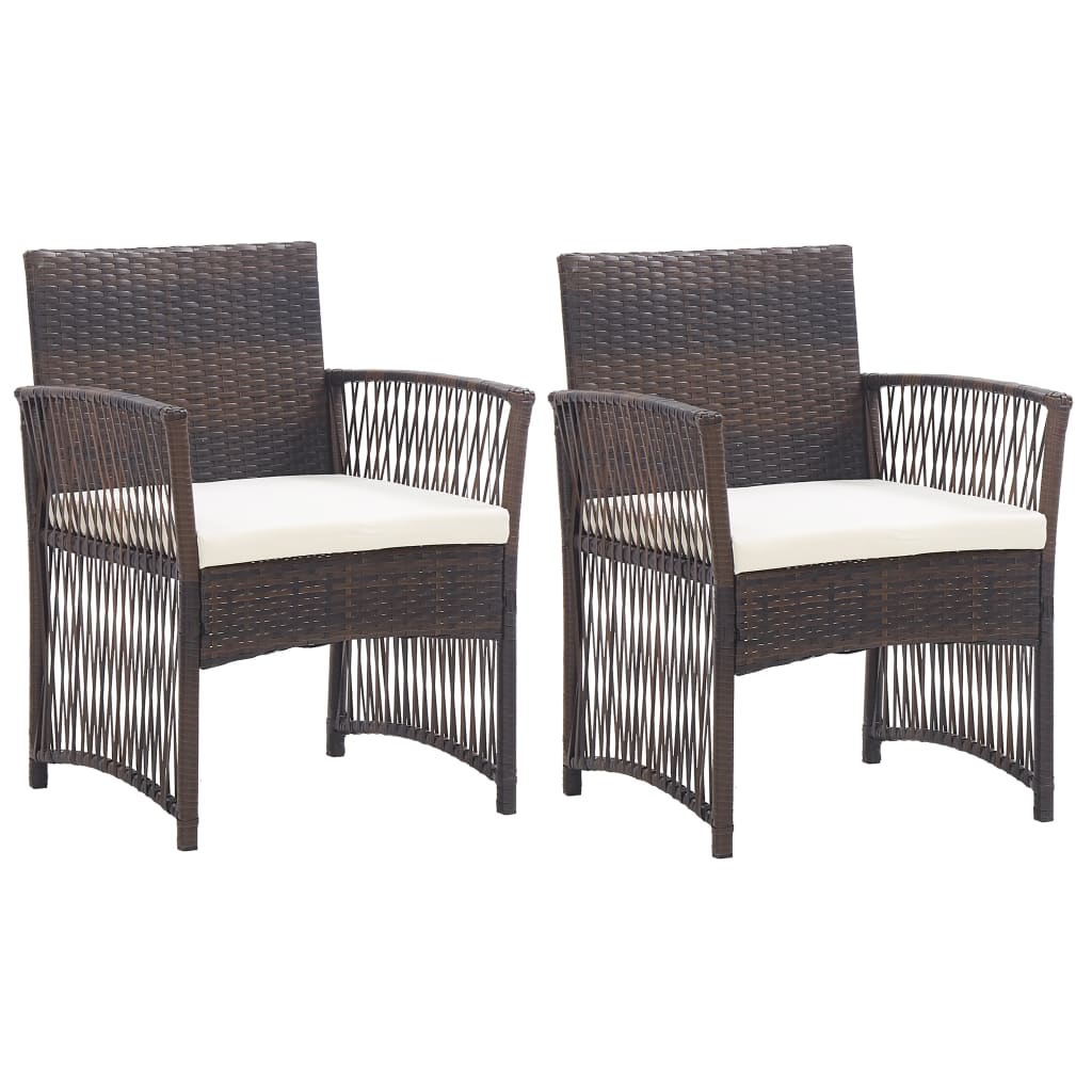 Cadeiras de jardim com almofadões 2 pcs vime PE castanho
