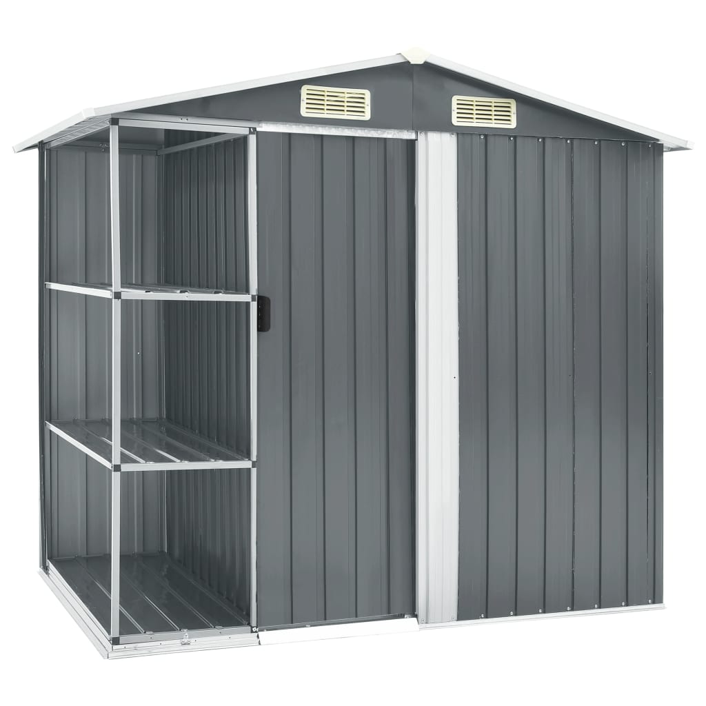 Abrigo de jardim c/ prateleiras 205x130x183 cm ferro cinzento