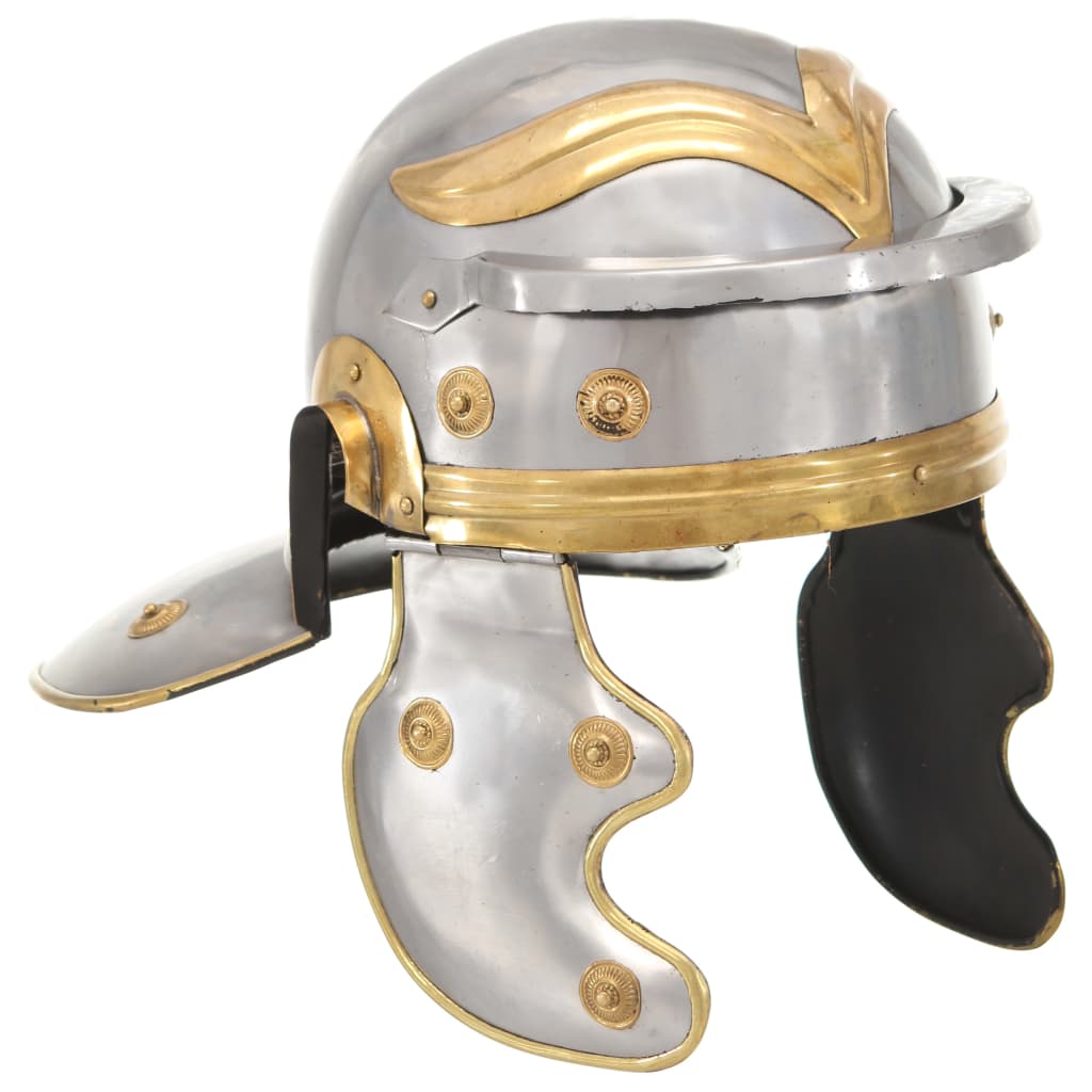 Capacete de soldado romano réplica LARP aço prateado