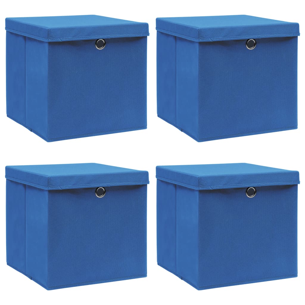 Caixas de arrumação com tampas 4 pcs 32x32x32 cm tecido azul