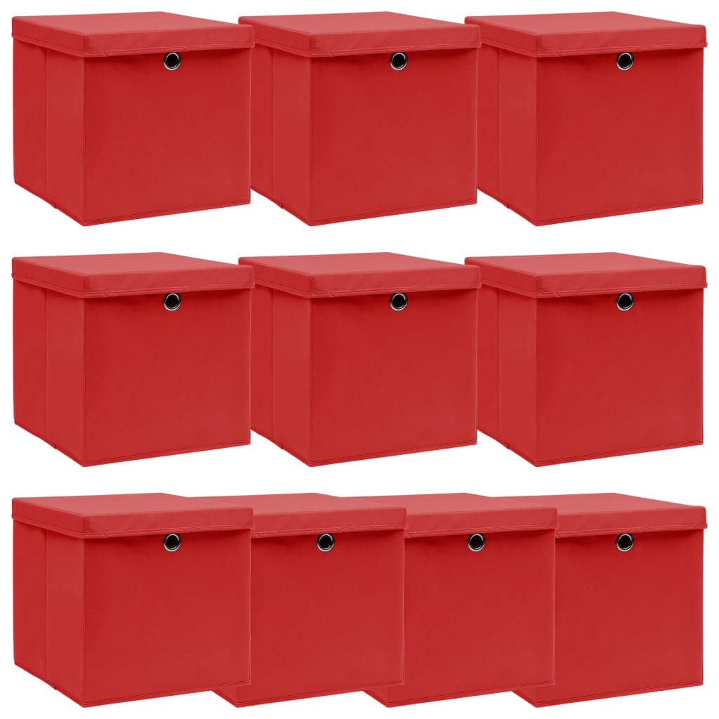 Caixas de arrumação com tampas 10pcs 32x32x32cm tecido vermelho