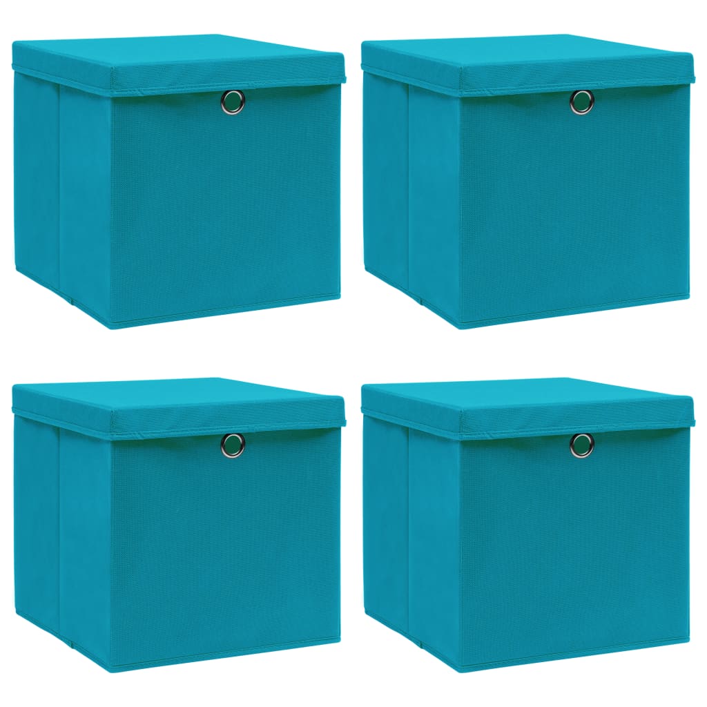 Caixas de arrumação com tampas 4pcs 32x32x32cm tecido azul-bebé