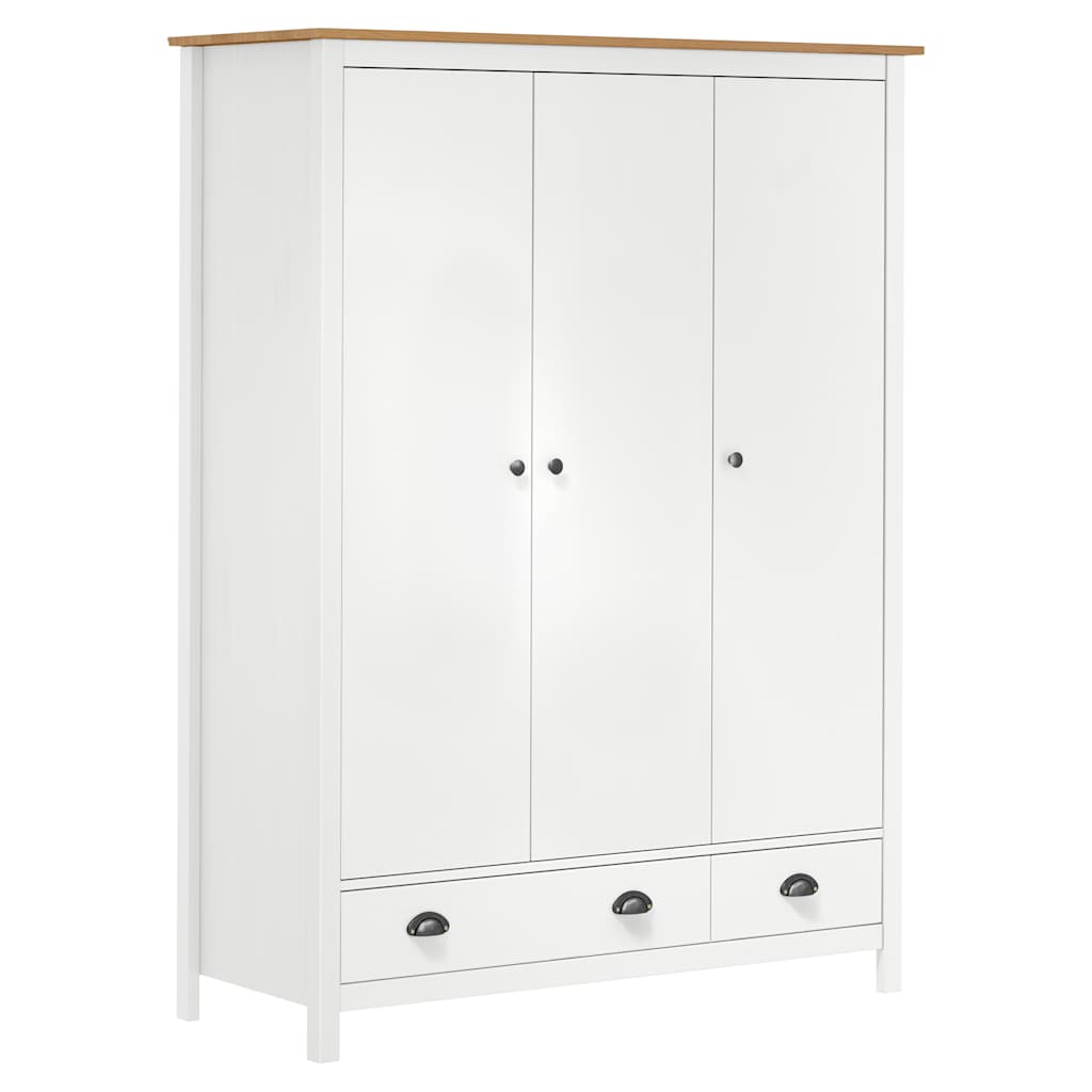 Roupeiro 3 portas Hill 127x50x170 cm pinho maciço branco