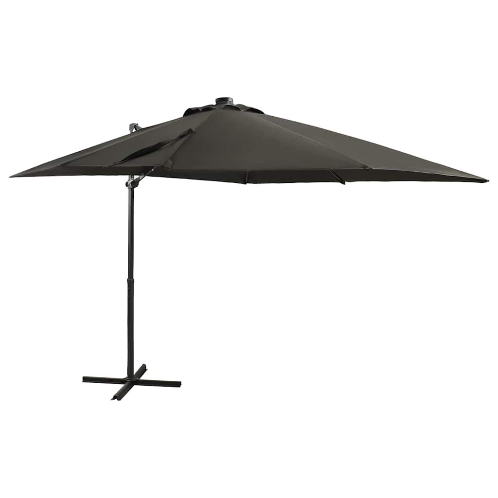 Guarda-sol jardim cantilever c/ poste/luzes LED 250cm antracite