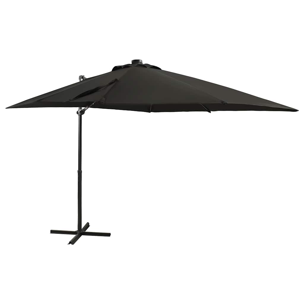 Guarda-sol jardim cantilever c/ poste e luzes LED 250 cm preto