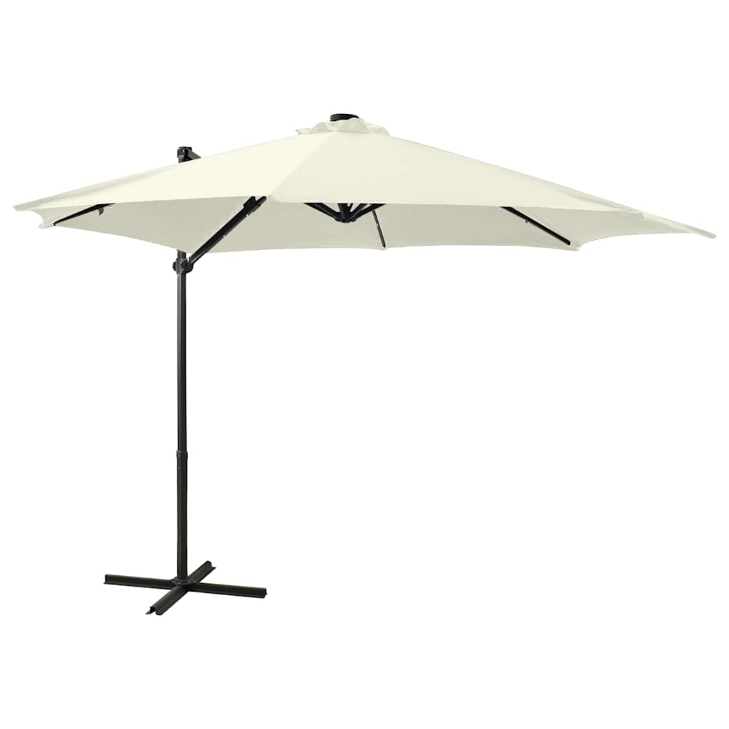 Guarda-sol jardim cantilever c/ poste e luzes LED 300 cm areia