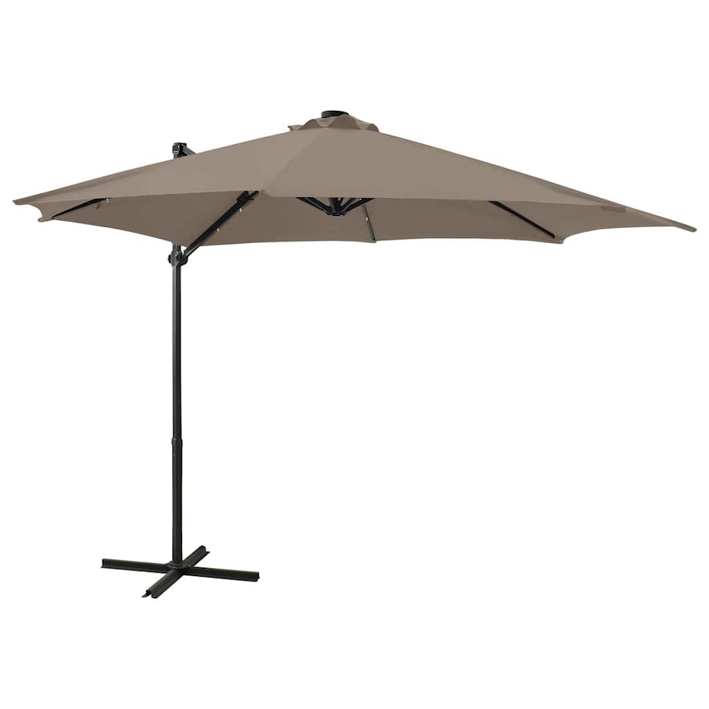 Guarda-sol jardim c/ poste e luzes LED 300 cm cinza-acastanhado