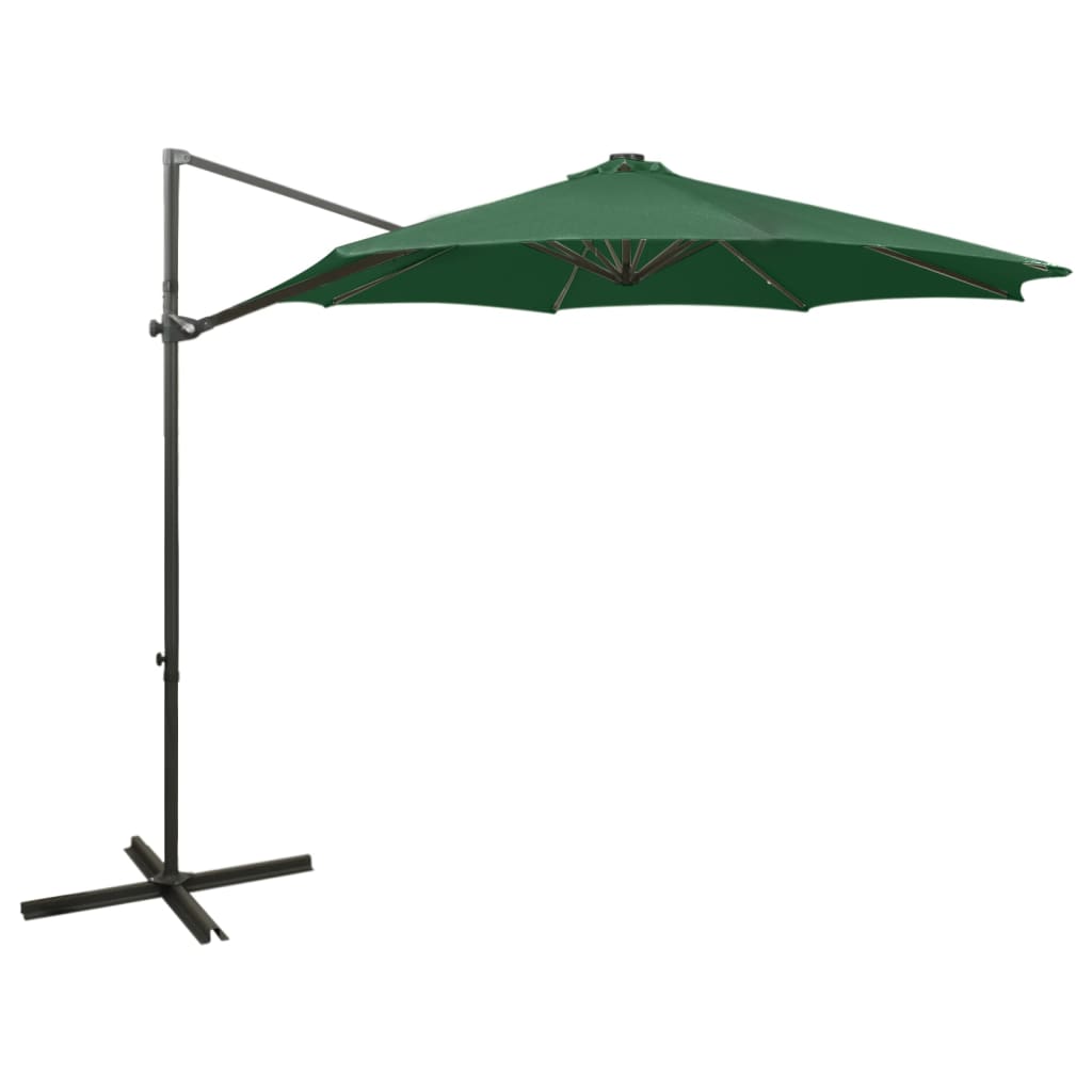 Guarda-sol jardim cantilever c/ poste e luzes LED 300 cm verde