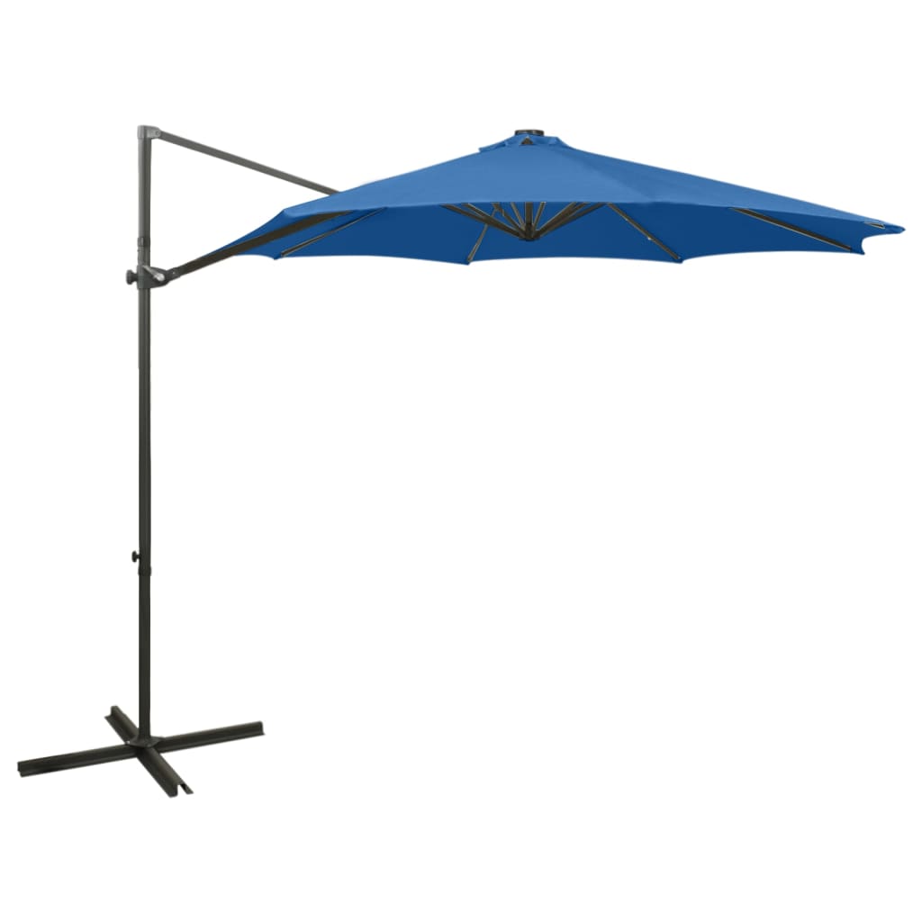 Guarda-sol jardim cantilever poste/luzes LED 300 cm azul-ciano