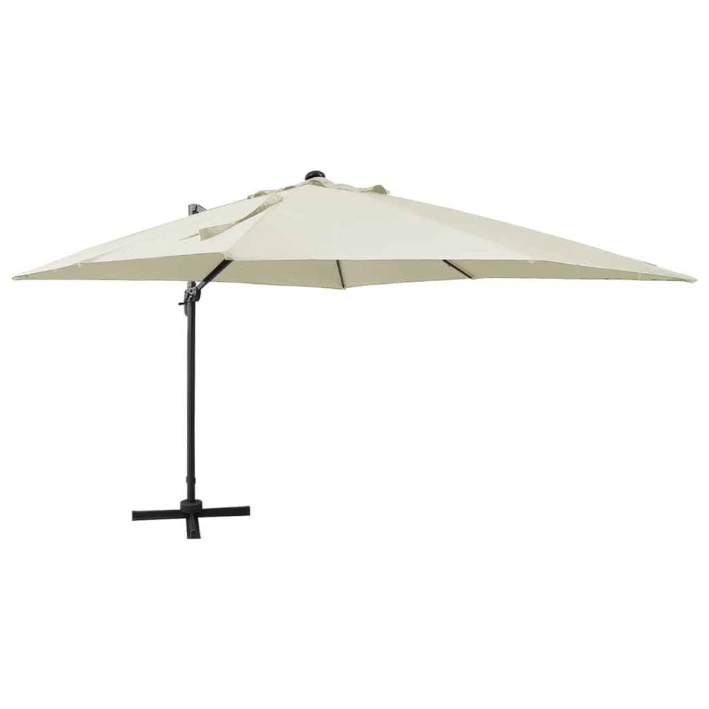 Guarda-sol jardim cantilever c/ poste e luzes LED 300 cm areia