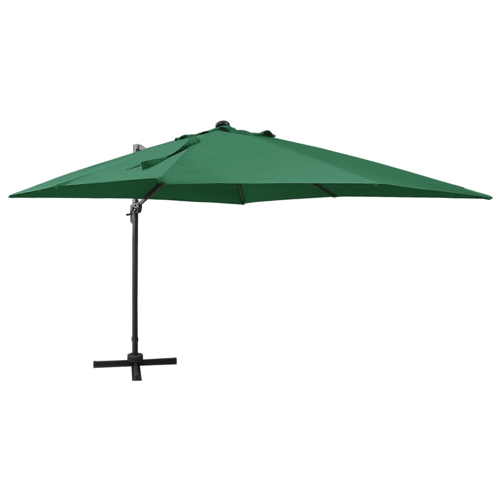 Guarda-sol jardim cantilever c/ poste e luzes LED 300 cm verde