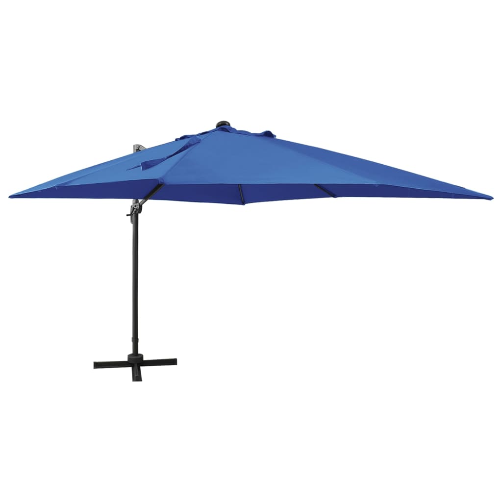 Guarda-sol jardim cantilever poste/luzes LED 300 cm azul-ciano
