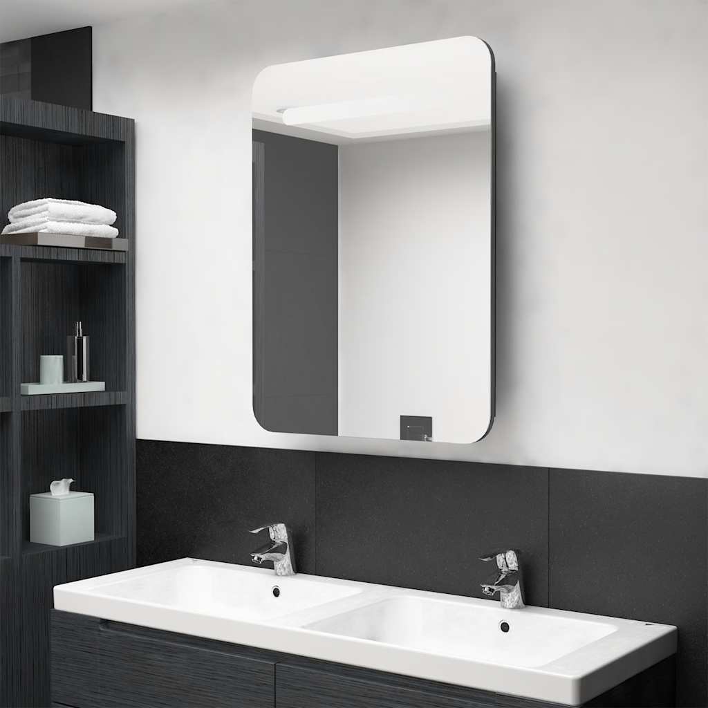 Armário espelhado casa de banho LED 60x11x80 cm cinza brilhante