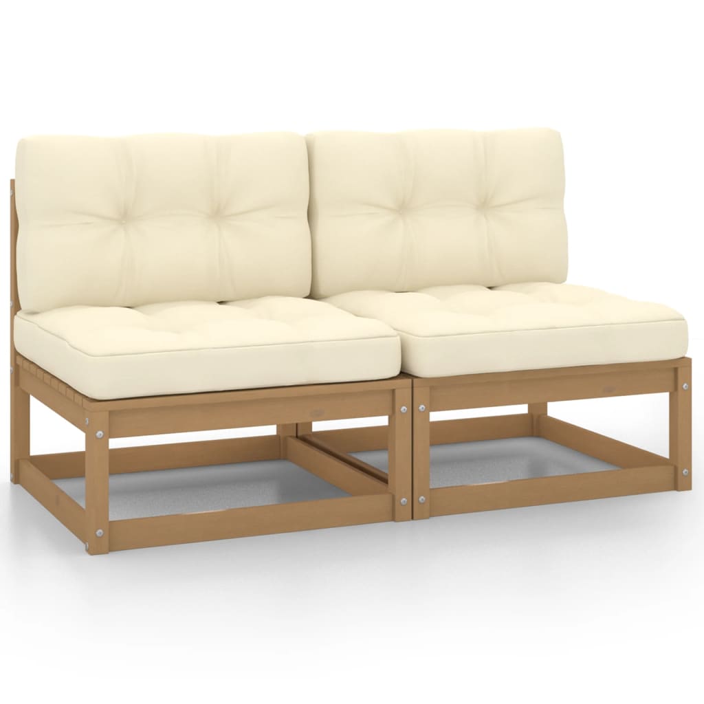 Sofás de centro jardim c/ almofadões 2 pcs pinho maciço creme