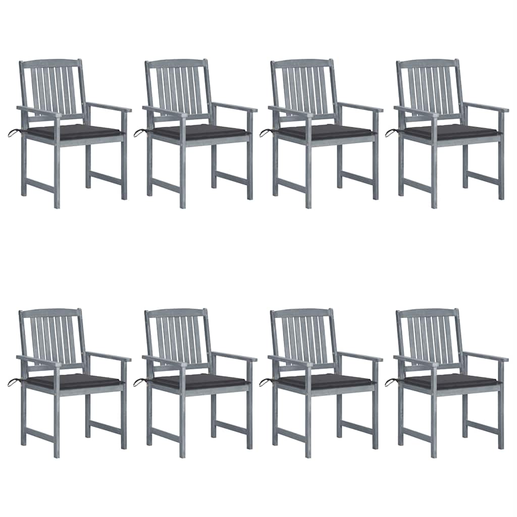 Cadeiras de jardim c/ almofadões 8 pcs acácia maciça cinzento