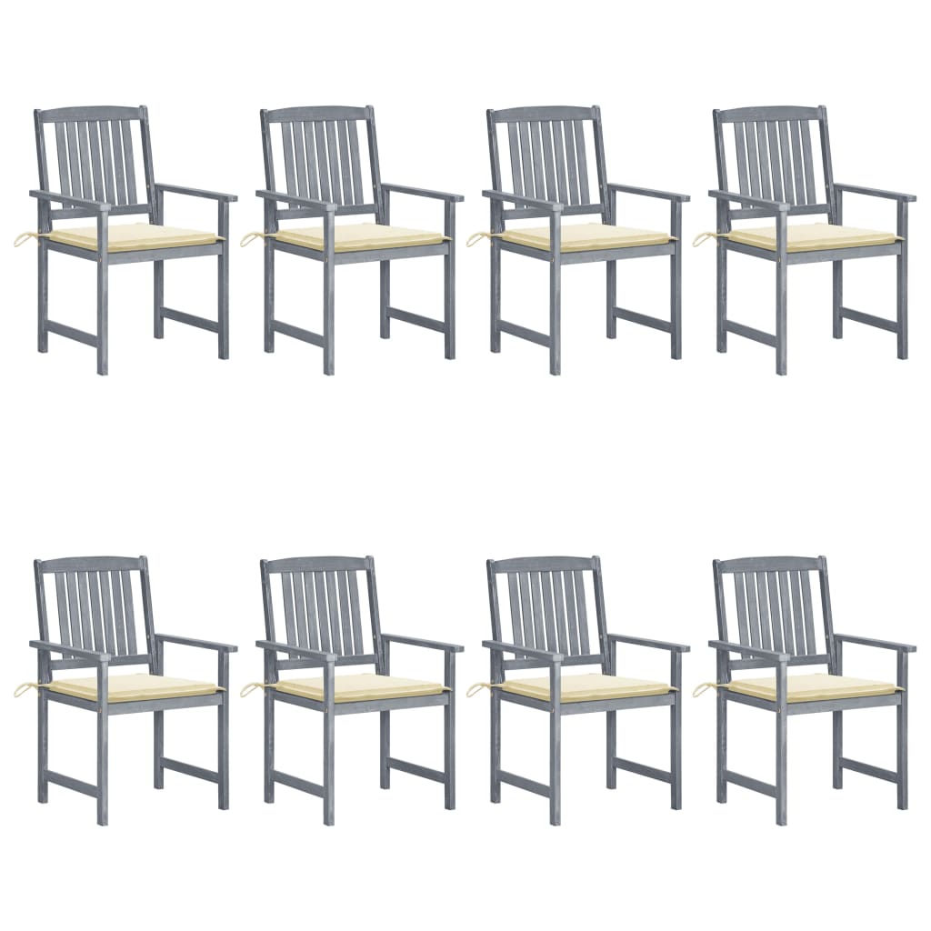 Cadeiras de jardim c/ almofadões 8 pcs acácia maciça cinzento