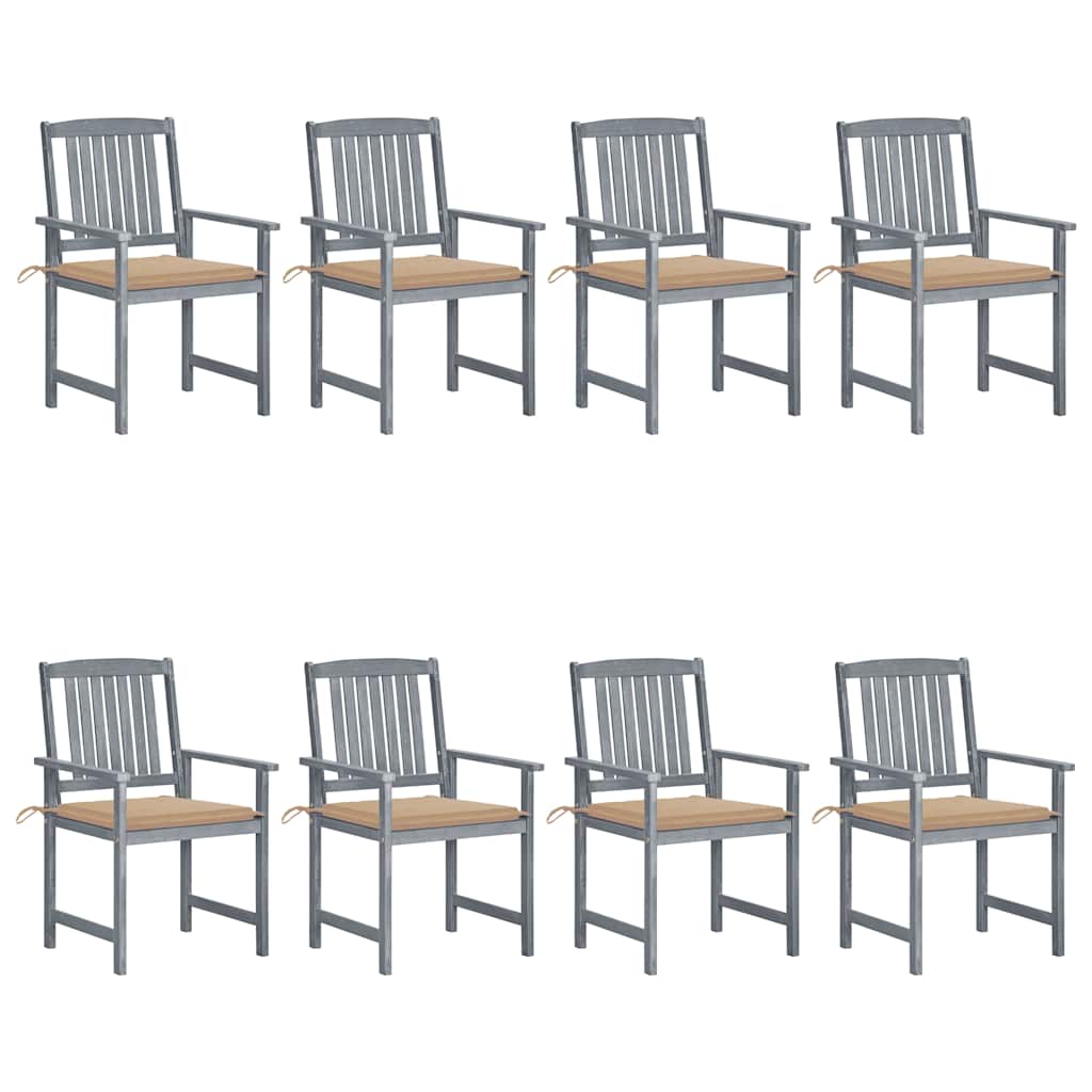 Cadeiras de jardim c/ almofadões 8 pcs acácia maciça cinzento
