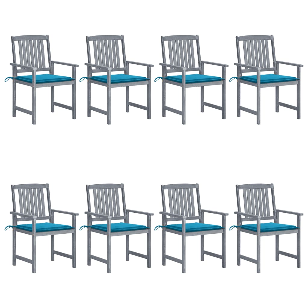 Cadeiras de jardim c/ almofadões 8 pcs acácia maciça cinzento
