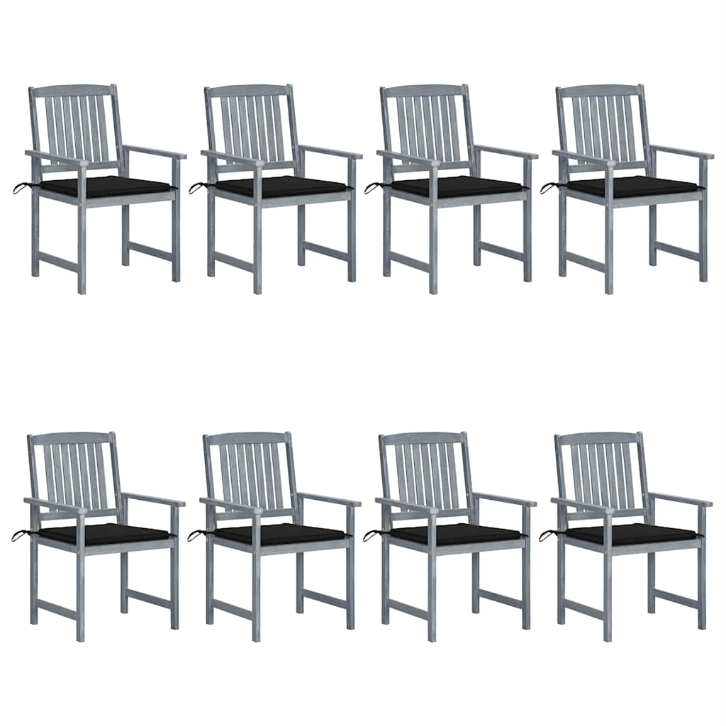 Cadeiras de jardim c/ almofadões 8 pcs acácia maciça cinzento