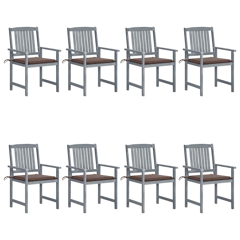Cadeiras de jardim c/ almofadões 8 pcs acácia maciça cinzento