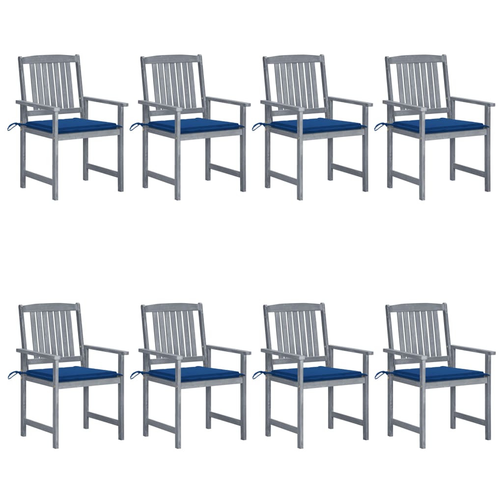 Cadeiras de jardim c/ almofadões 8 pcs acácia maciça cinzento