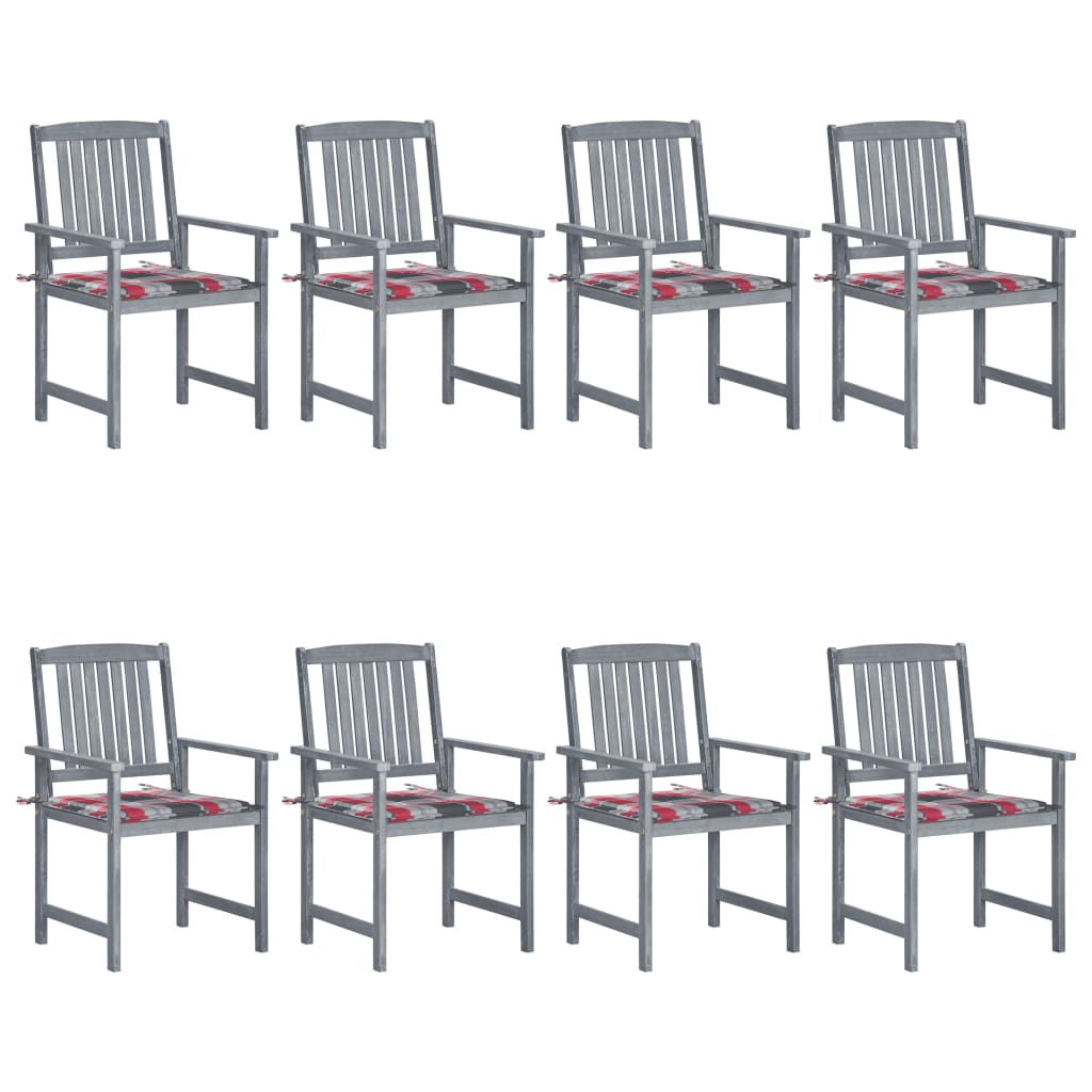 Cadeiras de jardim c/ almofadões 8 pcs acácia maciça cinzento