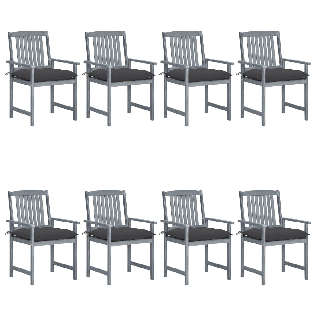 Cadeiras de jardim c/ almofadões 8 pcs acácia maciça cinzento
