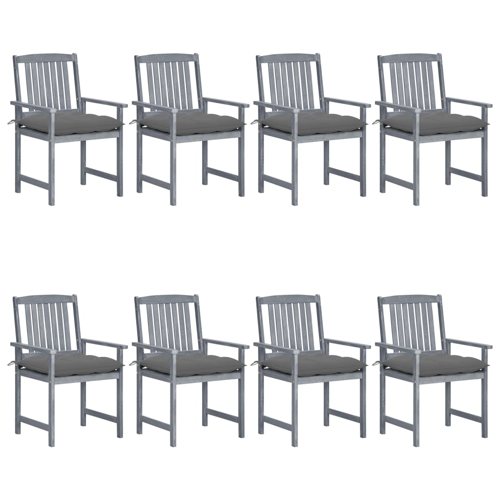 Cadeiras de jardim c/ almofadões 8 pcs acácia maciça cinzento
