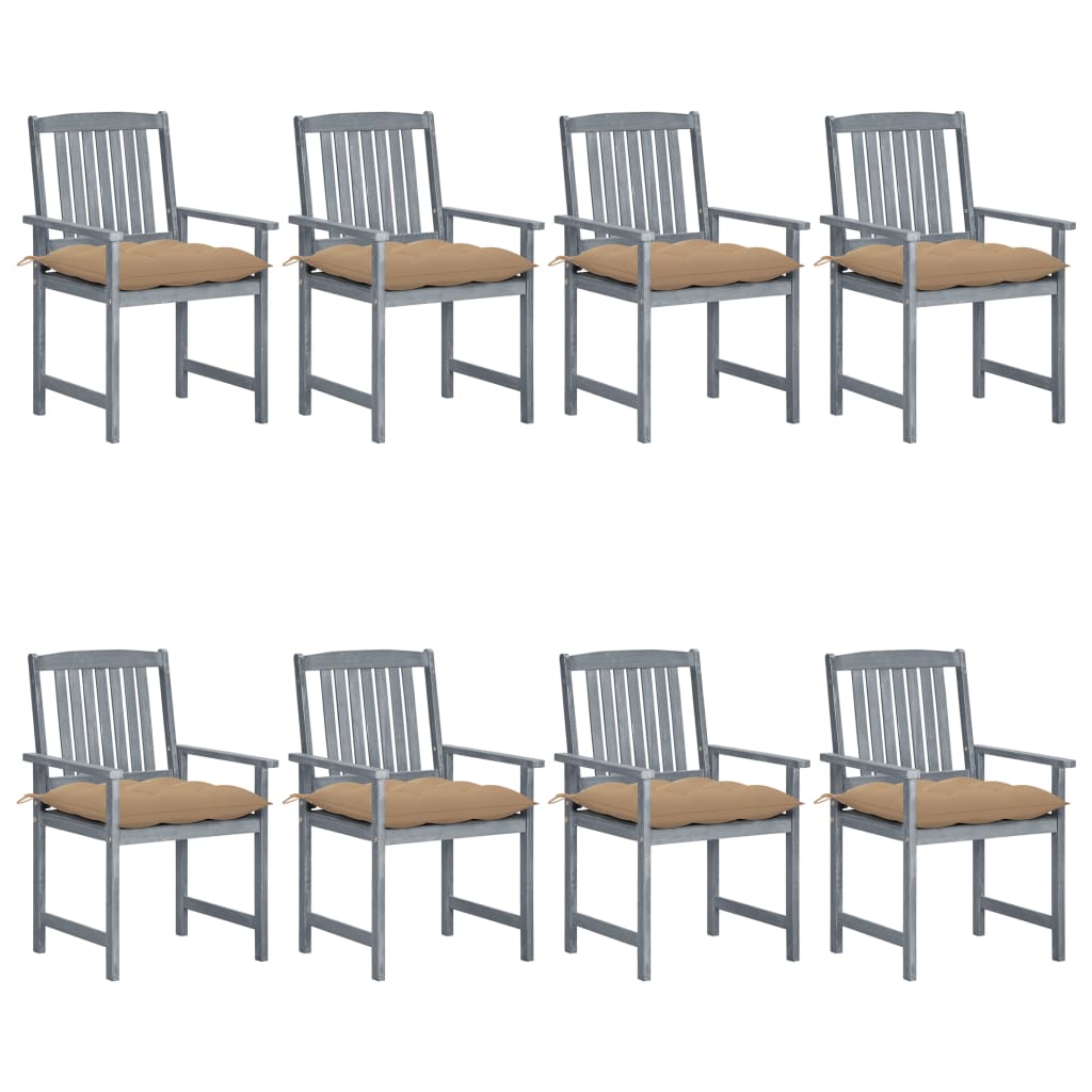 Cadeiras de jardim c/ almofadões 8 pcs acácia maciça cinzento