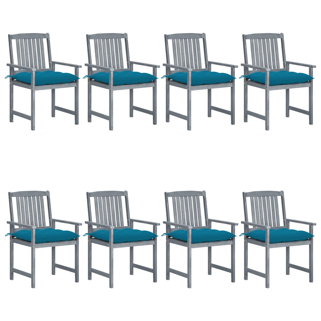 Cadeiras de jardim c/ almofadões 8 pcs acácia maciça cinzento