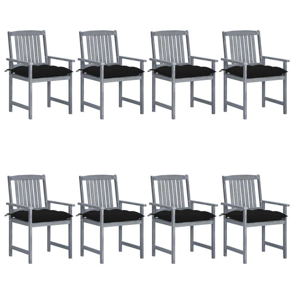 Cadeiras de jardim c/ almofadões 8 pcs acácia maciça cinzento