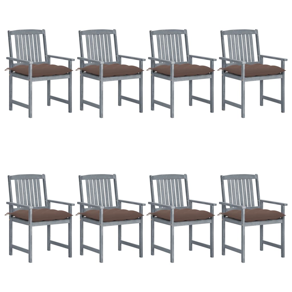 Cadeiras de jardim c/ almofadões 8 pcs acácia maciça cinzento